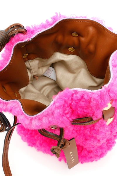 Shop Marni Shearling Bindle Bag In Fuchsia Fluo