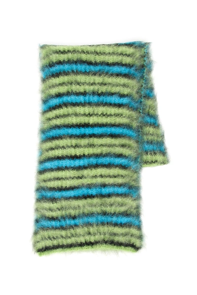 Shop Marni Striped Scarf In Acid Green