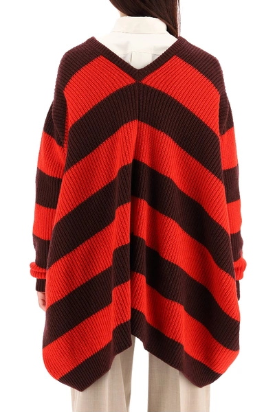 Shop Marni Striped Knit Cape Sweater In Dark Burgundy