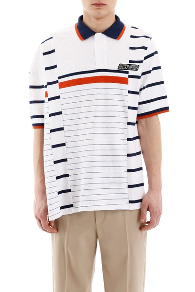 Shop Martine Rose Striped Polo Shirt In White Orange Navy Stripe