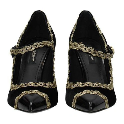 Shop Dolce & Gabbana Maryjane Black Velvet Pumps In Camel