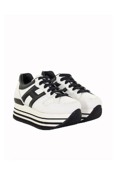 Shop Hogan Maxi H222 Black, White Leather Sneakers In White And Black