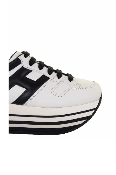 Shop Hogan Maxi H222 Black, White Leather Sneakers In White And Black