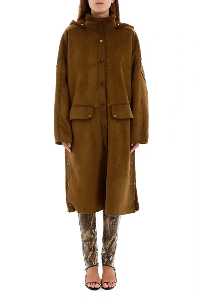 Shop Mes Demoiselles Faux Shearling Coat In Khaki