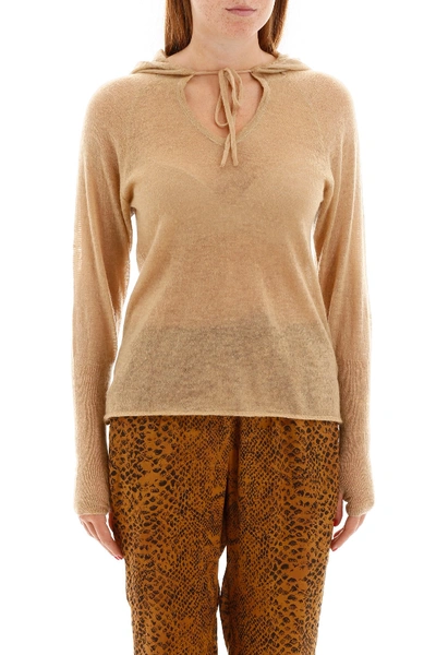 Shop Mes Demoiselles Shoshana Knit Hoodie In Camel