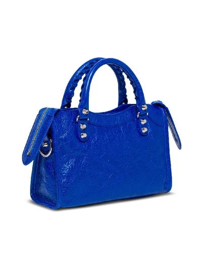 Shop Balenciaga Metallized Mini City Bag In Blu