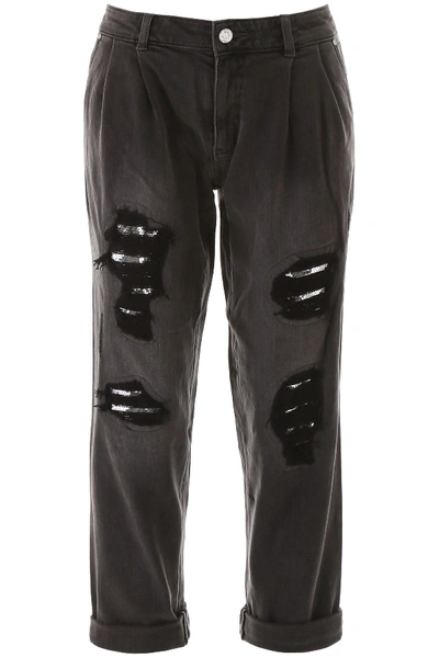 Shop Michael Michael Kors Boyfriend Jeans With Sequins In Charcoalwash