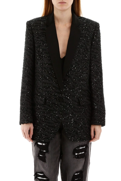 Shop Michael Michael Kors Jacquard Blazer With Sequins In Blksilver