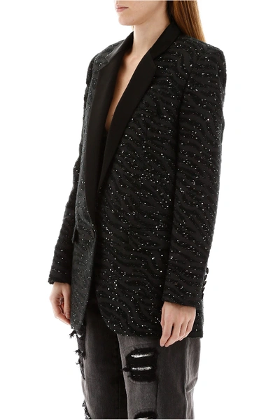 Shop Michael Michael Kors Jacquard Blazer With Sequins In Blksilver