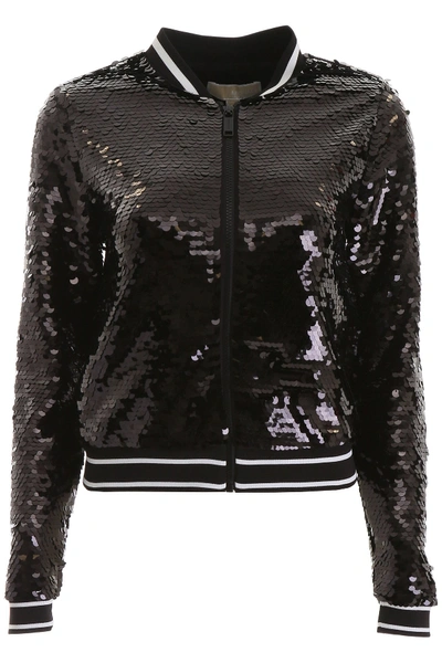 Shop Michael Michael Kors Sequins Bomber Jacket In Black