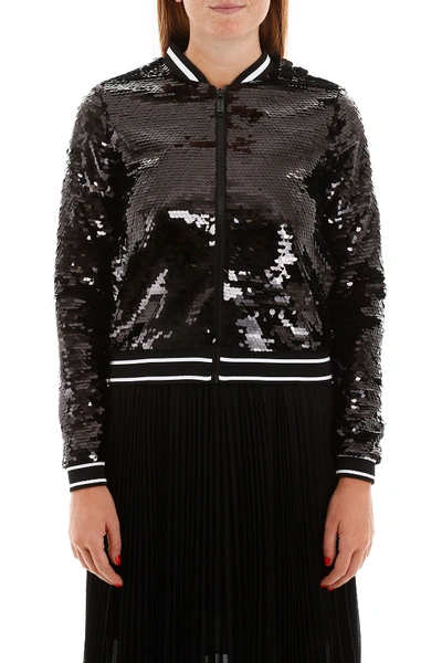 Shop Michael Michael Kors Sequins Bomber Jacket In Black