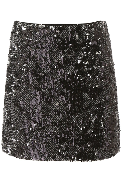 Shop Michael Michael Kors Tweed And Sequins Mini Skirt In Blksilver