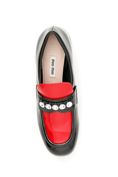 Shop Miu Miu Bicolor Patent Loafers In Nero Rosso