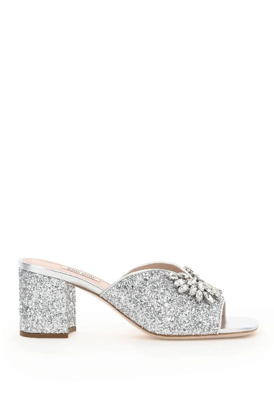 Shop Miu Miu Crystal Glitter Mules In Argento