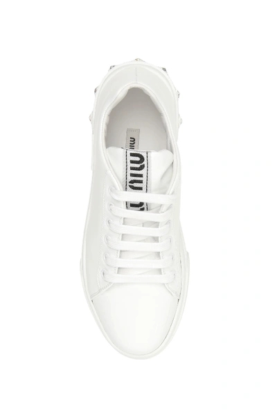 Shop Miu Miu Crystal Patent Sneakers In Bianco