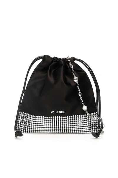 Shop Miu Miu Crystal Satin Mini Bag In Nero