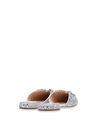 Miu Miu Embellished Glittered Mules In Argento