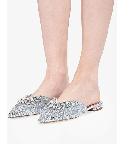 Miu Miu Embellished Glittered Mules In Argento