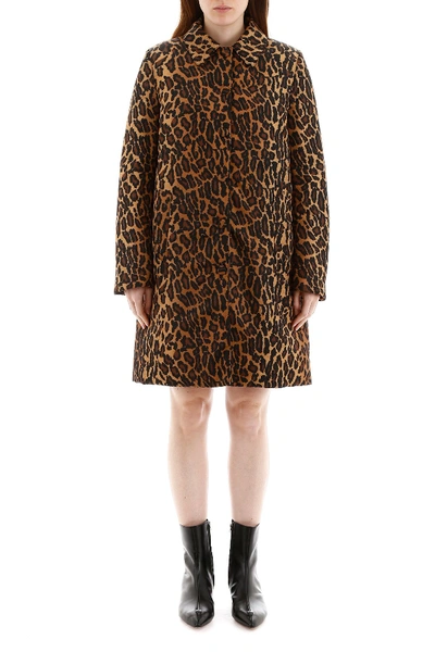 Shop Miu Miu Leopard-printed Coat In Kaki