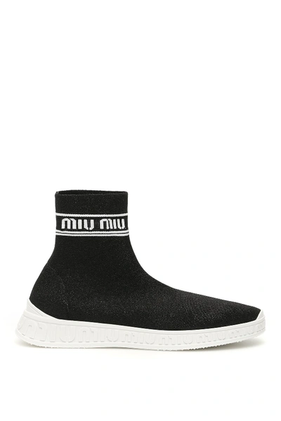 Shop Miu Miu Logo Sock Sneakers In Nero Bianco