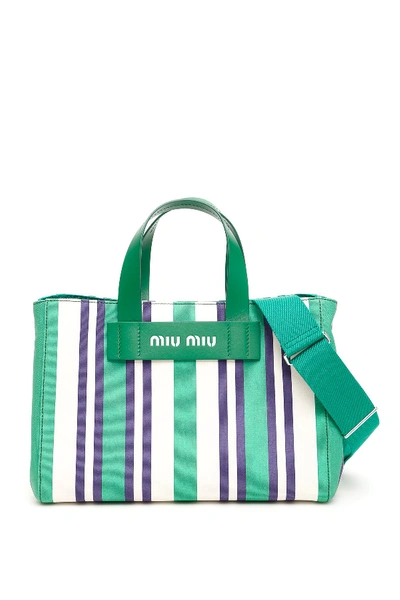 Shop Miu Miu Multicolor Striped Shopper In Verde