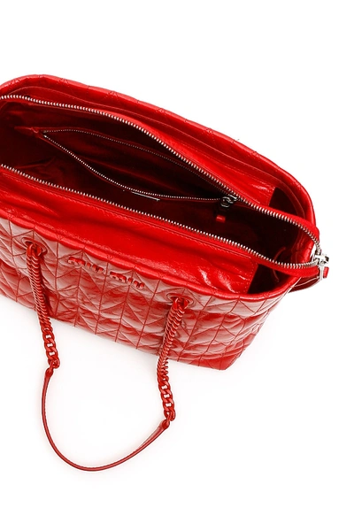 Shop Miu Miu Quilted Shine Calfskin Tote Bag In Rosso