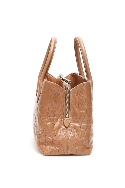 Shop Miu Miu Quilted Shine Calfskin Tote Bag In Cammeo