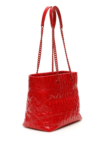 Shop Miu Miu Quilted Shine Calfskin Tote Bag In Rosso