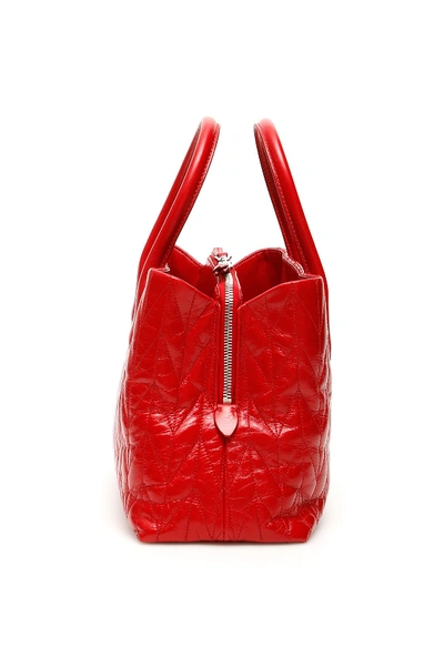 Shop Miu Miu Quilted Shine Calfskin Tote Bag In Rosso