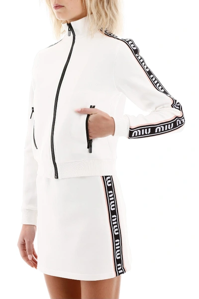 Shop Miu Miu Sweatshirt With Logo Bands In Bianco