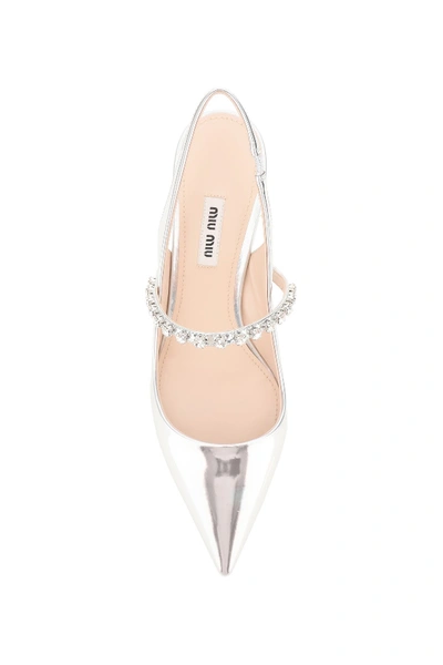 Shop Miu Miu Tech Metal Slingback Pumps In Argento