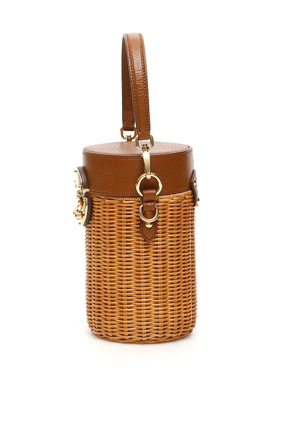 Shop Miu Miu Wicker Cylinder Mini Bag In Miele Brandy