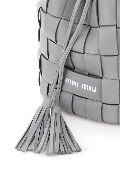 Shop Miu Miu Woven Bucket Bag With Crystals In Nube