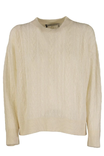 Shop Agnona Mixed Points Crew Neck Cashmere And Silk In Ivory