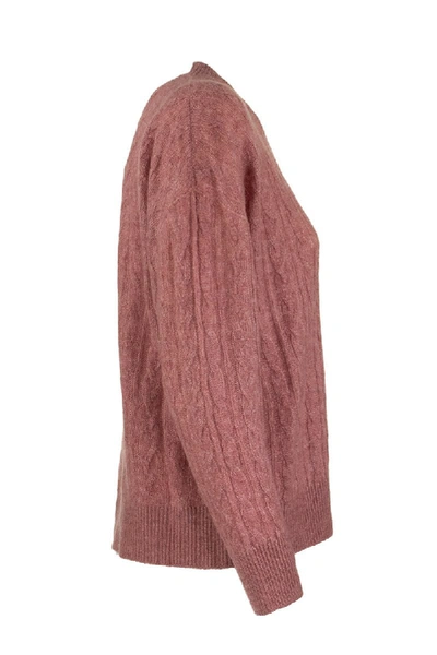 Shop Agnona Mixed Points Crew Neck Cashmere And Silk In Dark Pink