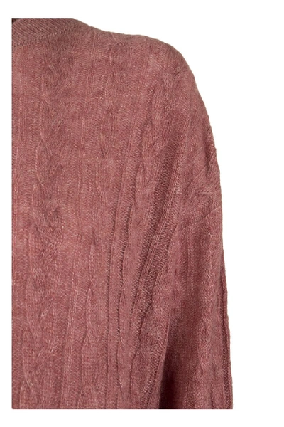 Shop Agnona Mixed Points Crew Neck Cashmere And Silk In Dark Pink