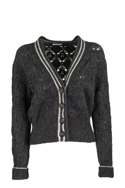 Shop Brunello Cucinelli Mohair And Wool Blend Cardigan Anthracite