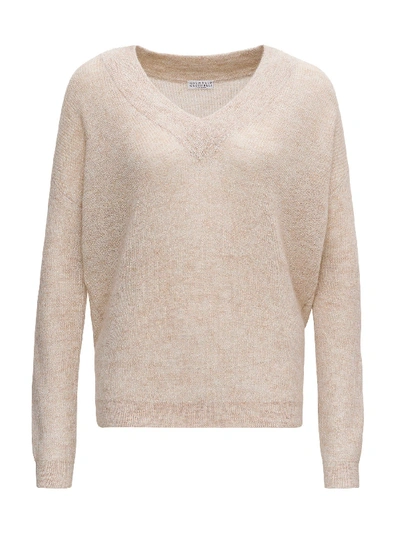 Shop Brunello Cucinelli Mohair And Lurex Sweater In Beige