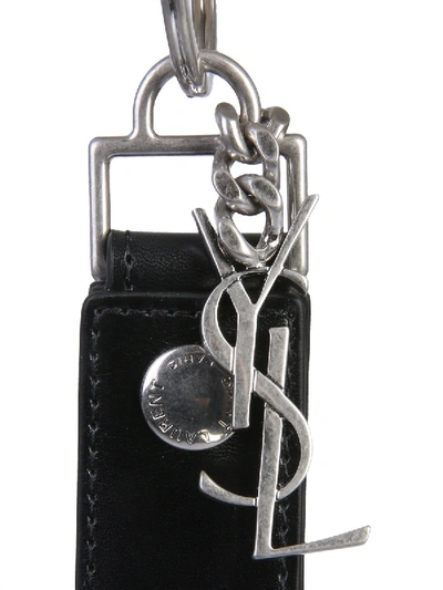 Shop Saint Laurent Monogram Key Ring In Black