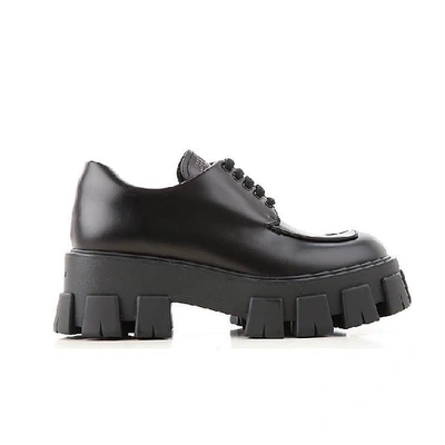 Shop Prada Monolith Black Lace-ups In Nero