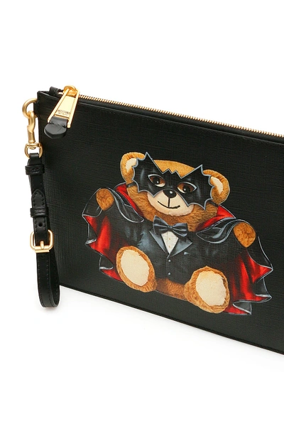 Shop Moschino Bat Teddy Bear Pouch In Fantasia Nero