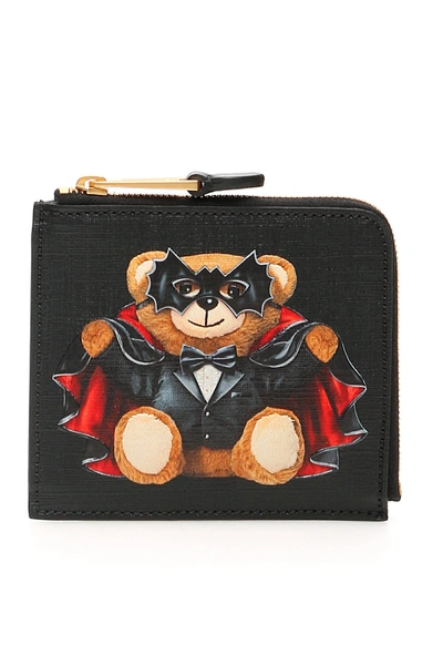 Shop Moschino Bat Teddy Bear Wallet In Fantasia Nero