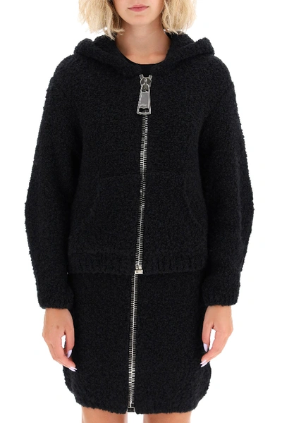 Shop Moschino Boucle' Cardigan With Maxi Zip In Nero