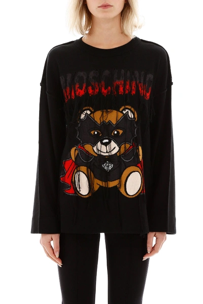 Shop Moschino Bat Teddy Bear Sweater In Black