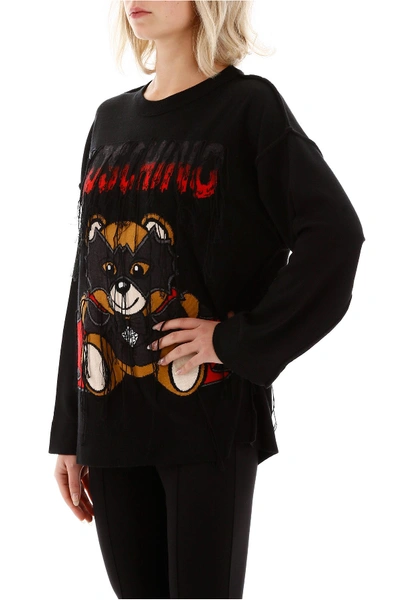 Shop Moschino Bat Teddy Bear Sweater In Black