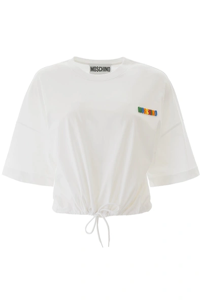 Shop Moschino Drawstring T-shirt Rainbow Logo In Fantasia Bianco