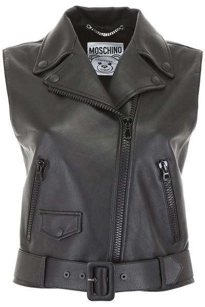 Shop Moschino Leather Vest In Black