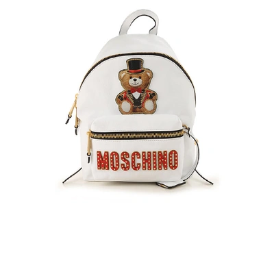 Shop Moschino Teddy White Backpack In Fucsia