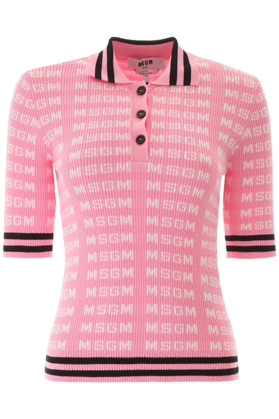 Shop Msgm Polo Shirt With All-over Logo In Rosa