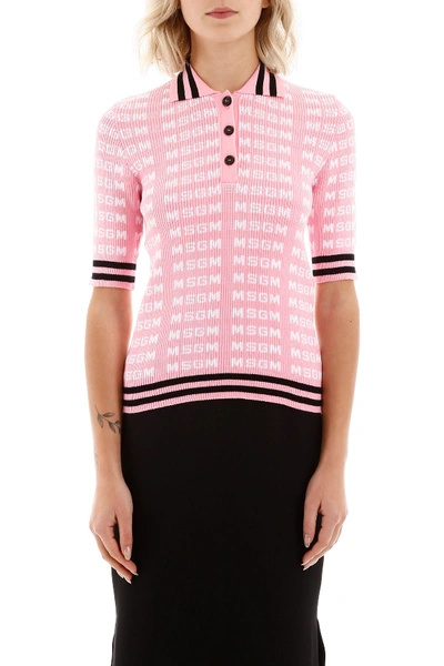 Shop Msgm Polo Shirt With All-over Logo In Rosa